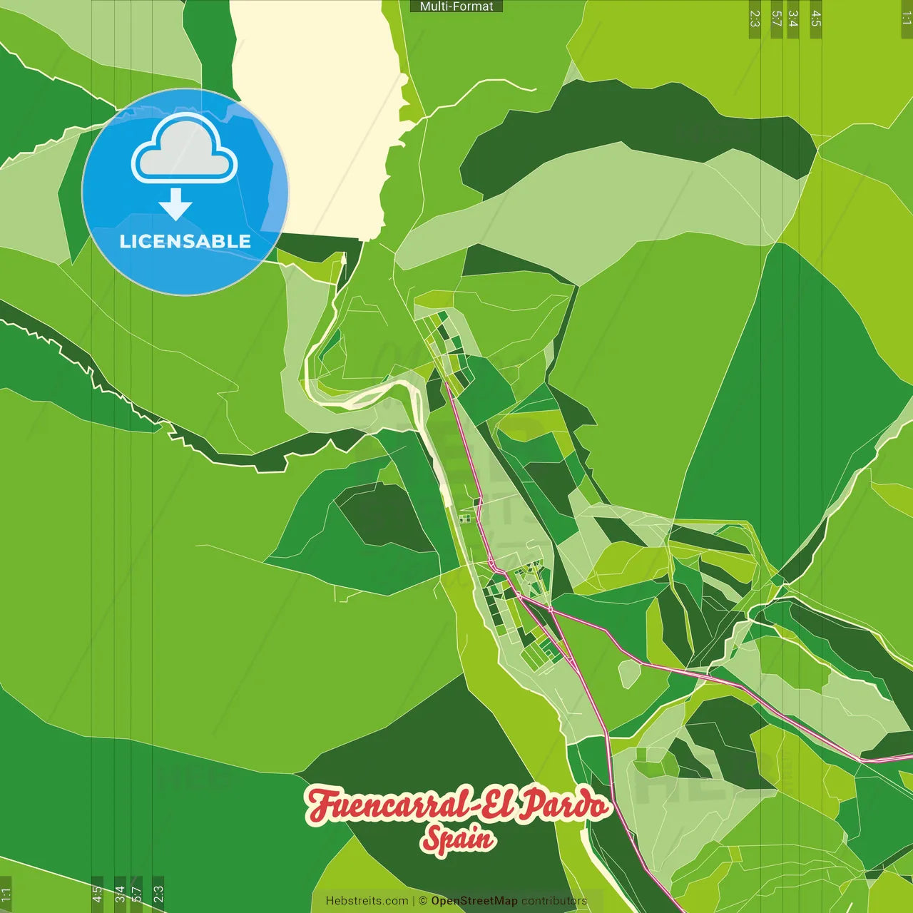 Fuencarral-El Pardo, 28048 Madrid, Spain Crazy Colorful Street Map Poster Template