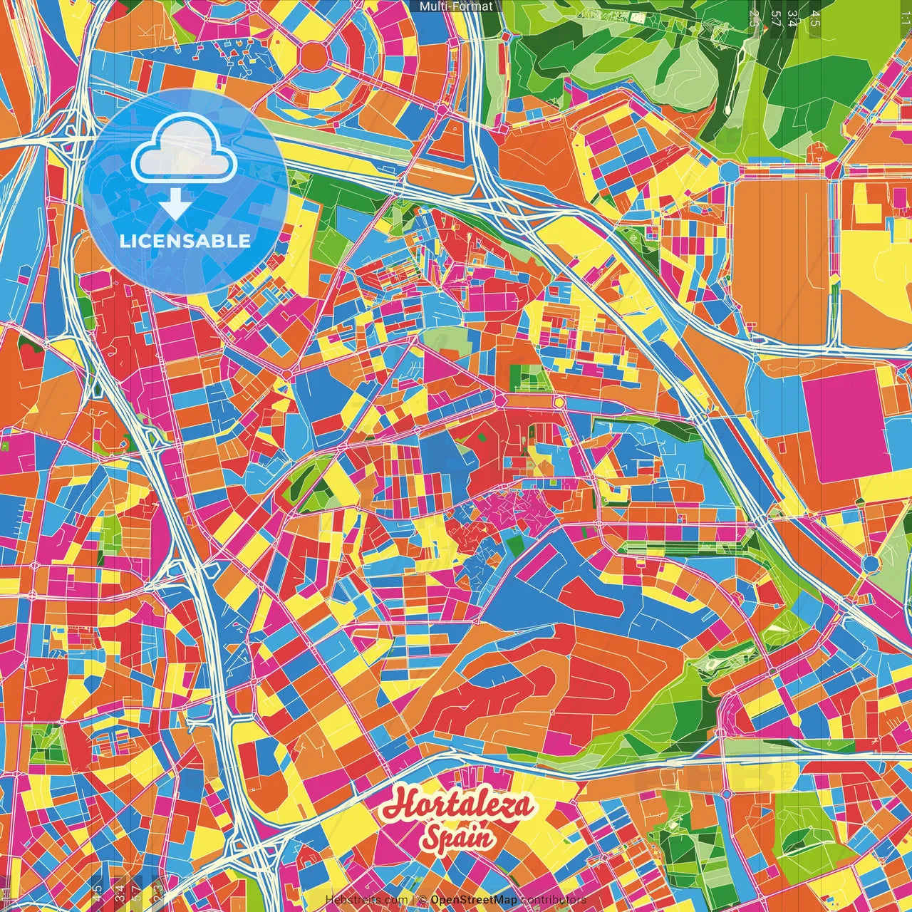 Hortaleza, Madrid, Spain Crazy Colorful Street Map Poster Template