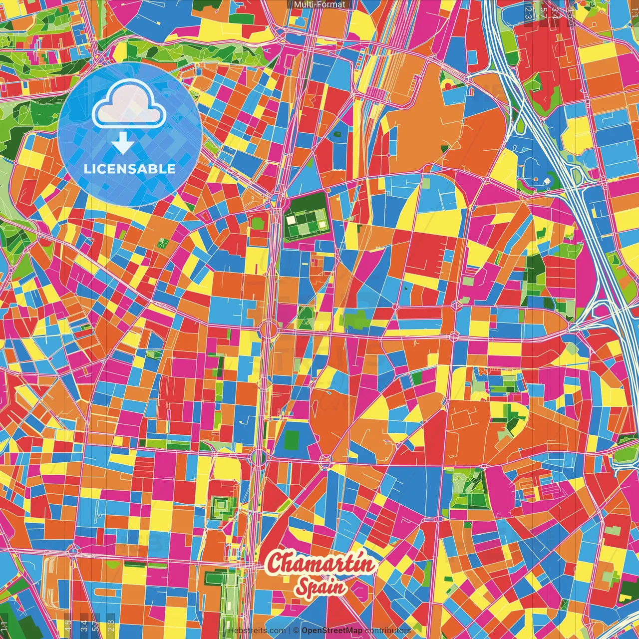 Chamartín, Madrid, Spain Crazy Colorful Street Map Poster Template