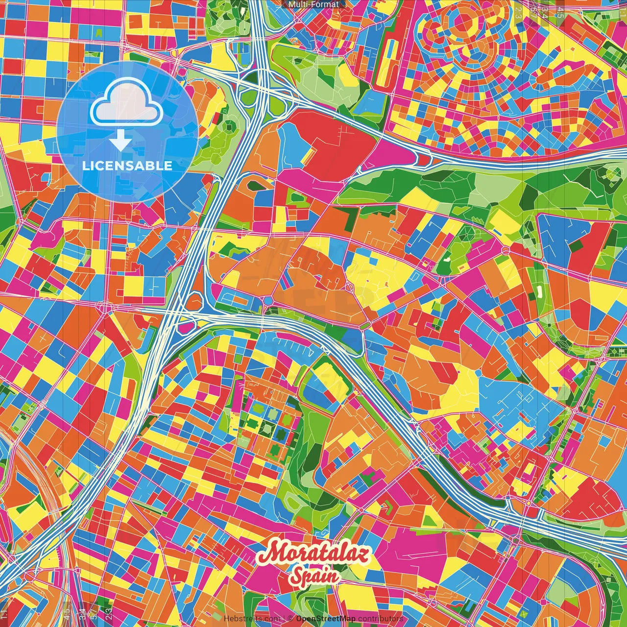 Moratalaz, 28030 Madrid, Spain Crazy Colorful Street Map Poster Template