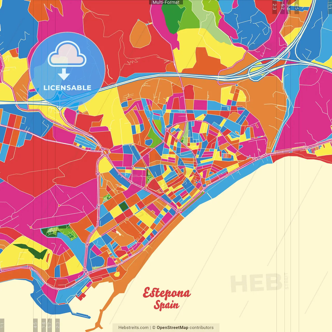 Estepona, Málaga, Spain Crazy Colorful Street Map Poster Template