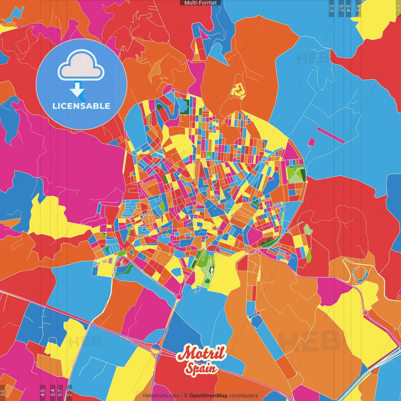 Motril, Granada, Spain Crazy Colorful Street Map Poster Template