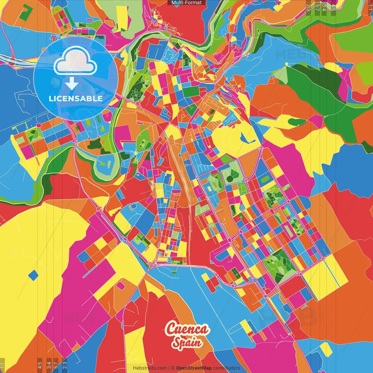 Cuenca, Spain Crazy Colorful Street Map Poster Template