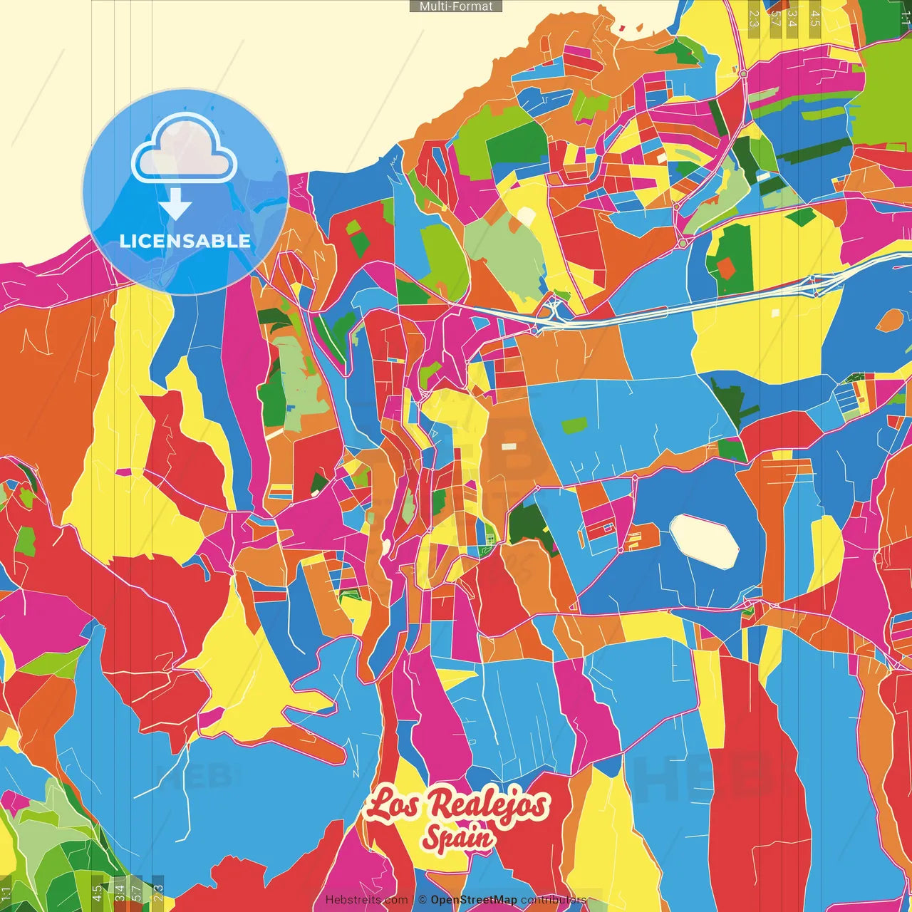 Los Realejos, Santa Cruz de Tenerife, Spain Crazy Colorful Street Map Poster Template