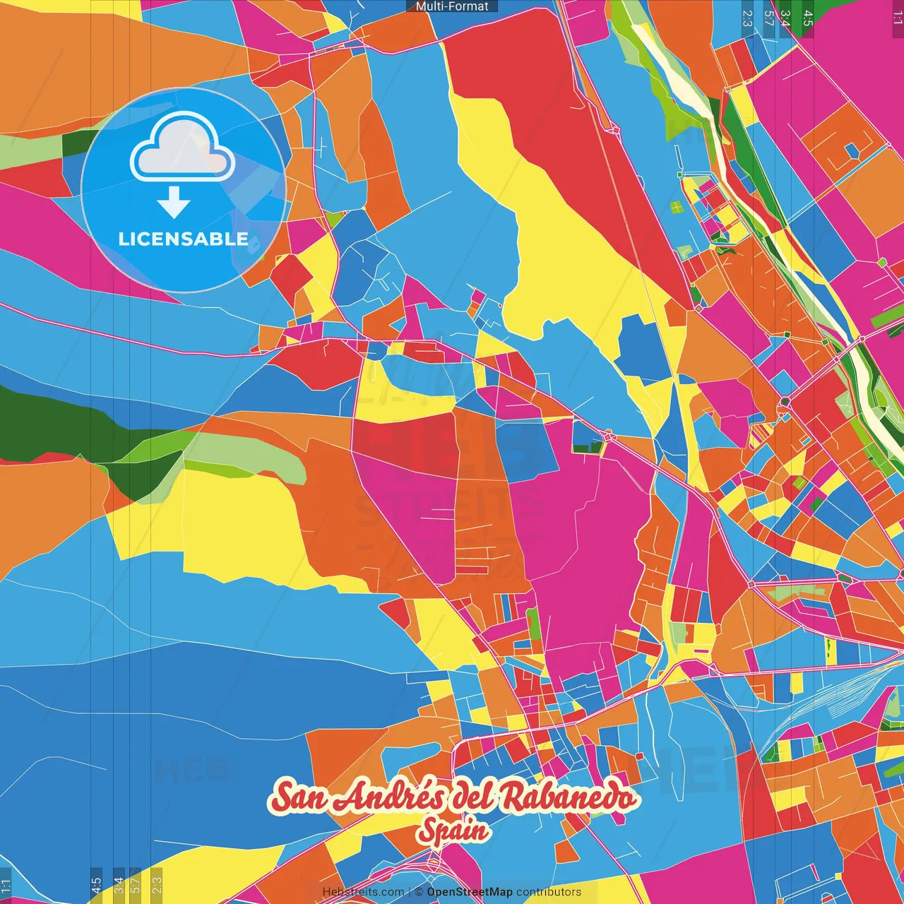 San Andrés del Rabanedo, León, Spain Crazy Colorful Street Map Poster Template