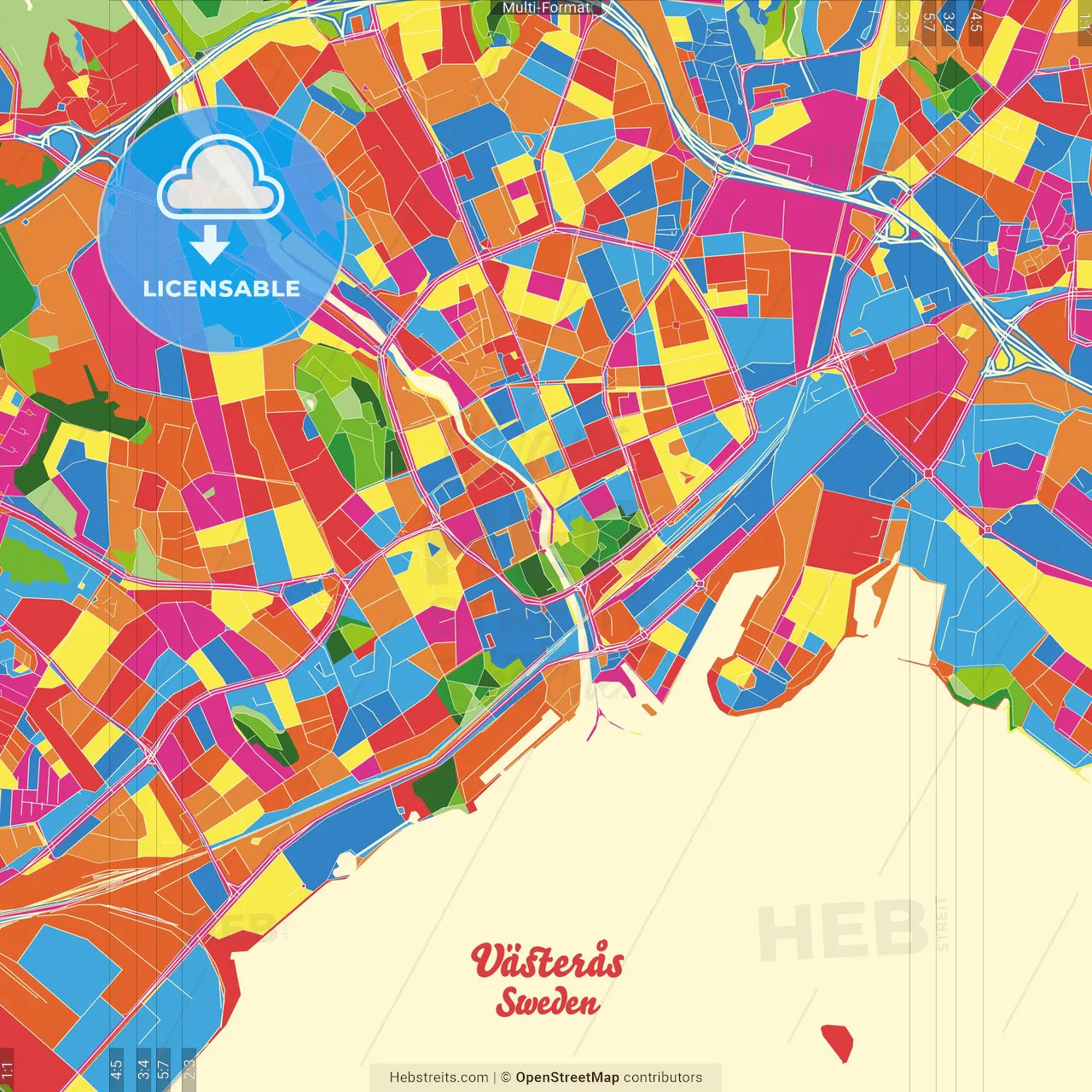 Västerås, Sweden Crazy Colorful Street Map Poster Template