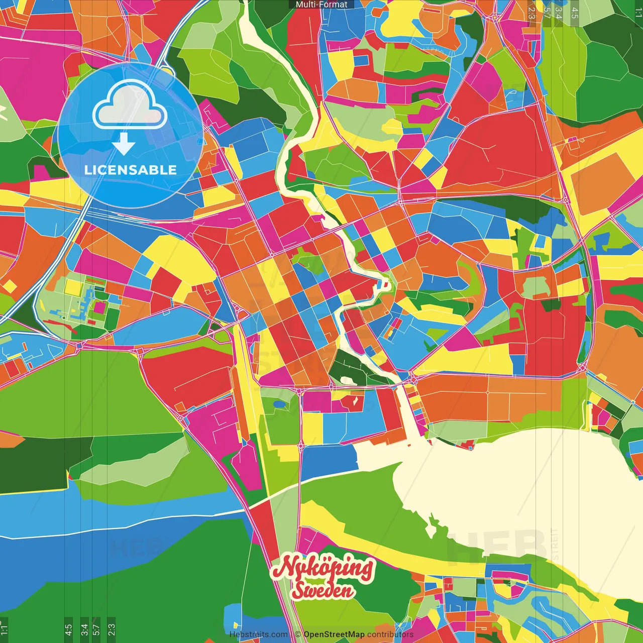 Nyköping, Sweden Crazy Colorful Street Map Poster Template