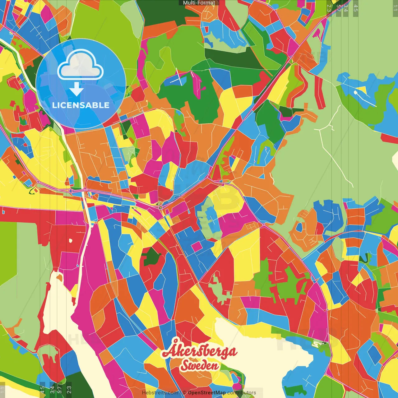 Åkersberga, Sweden Crazy Colorful Street Map Poster Template