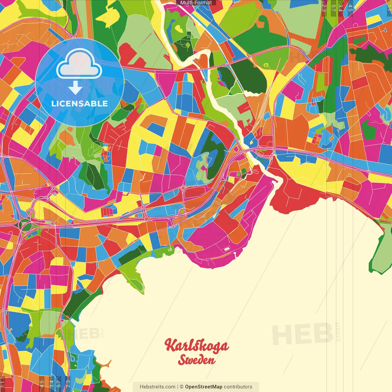 Karlskoga, Sweden Crazy Colorful Street Map Poster Template