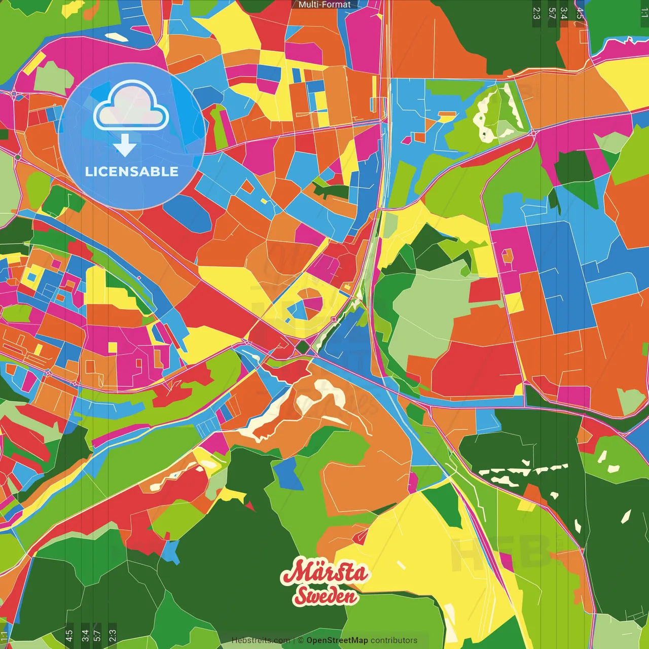 Märsta, Sweden Crazy Colorful Street Map Poster Template