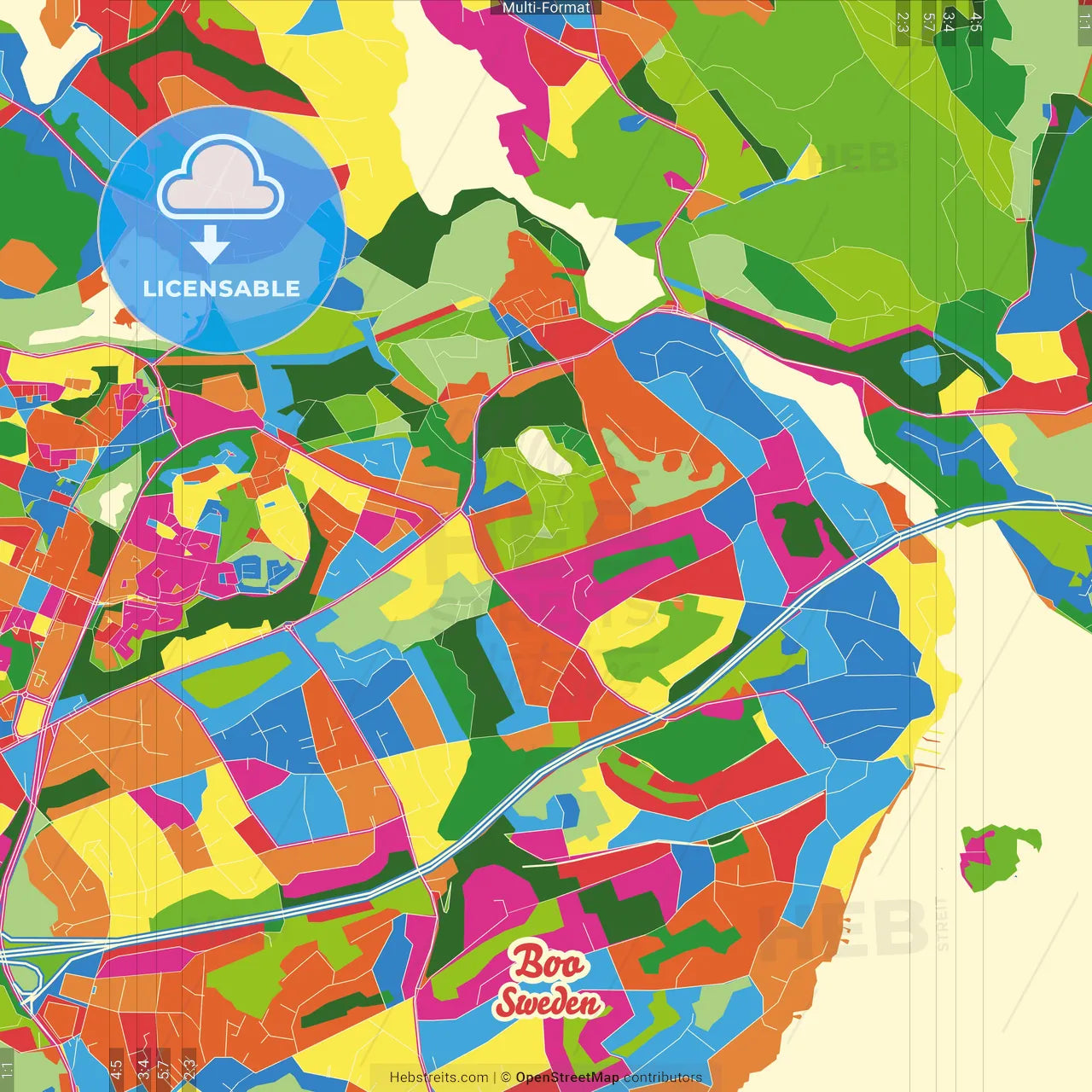 Boo, Sweden Crazy Colorful Street Map Poster Template