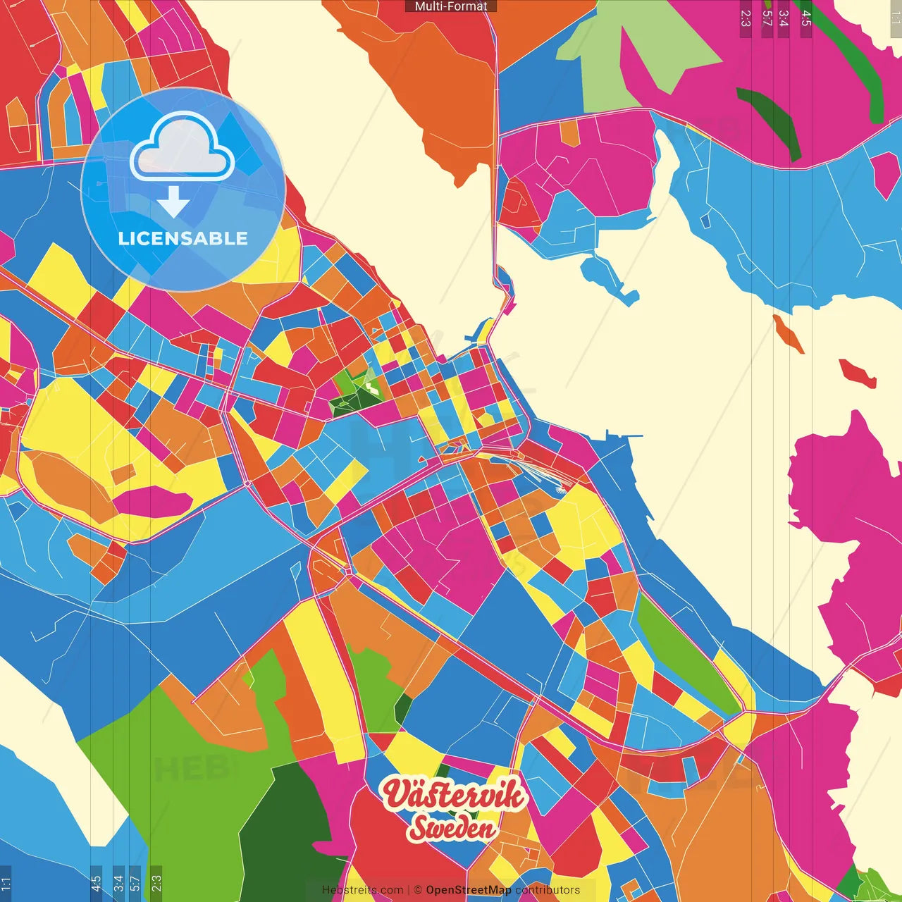 Västervik, Sweden Crazy Colorful Street Map Poster Template
