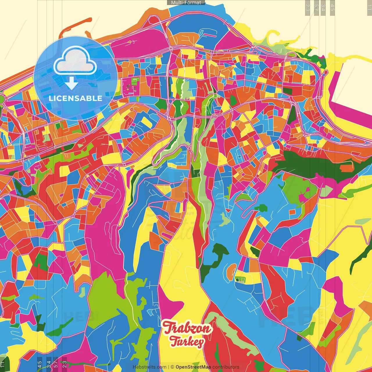 Trabzon, Trabzon, Turkey Crazy Colorful Street Map Poster Template