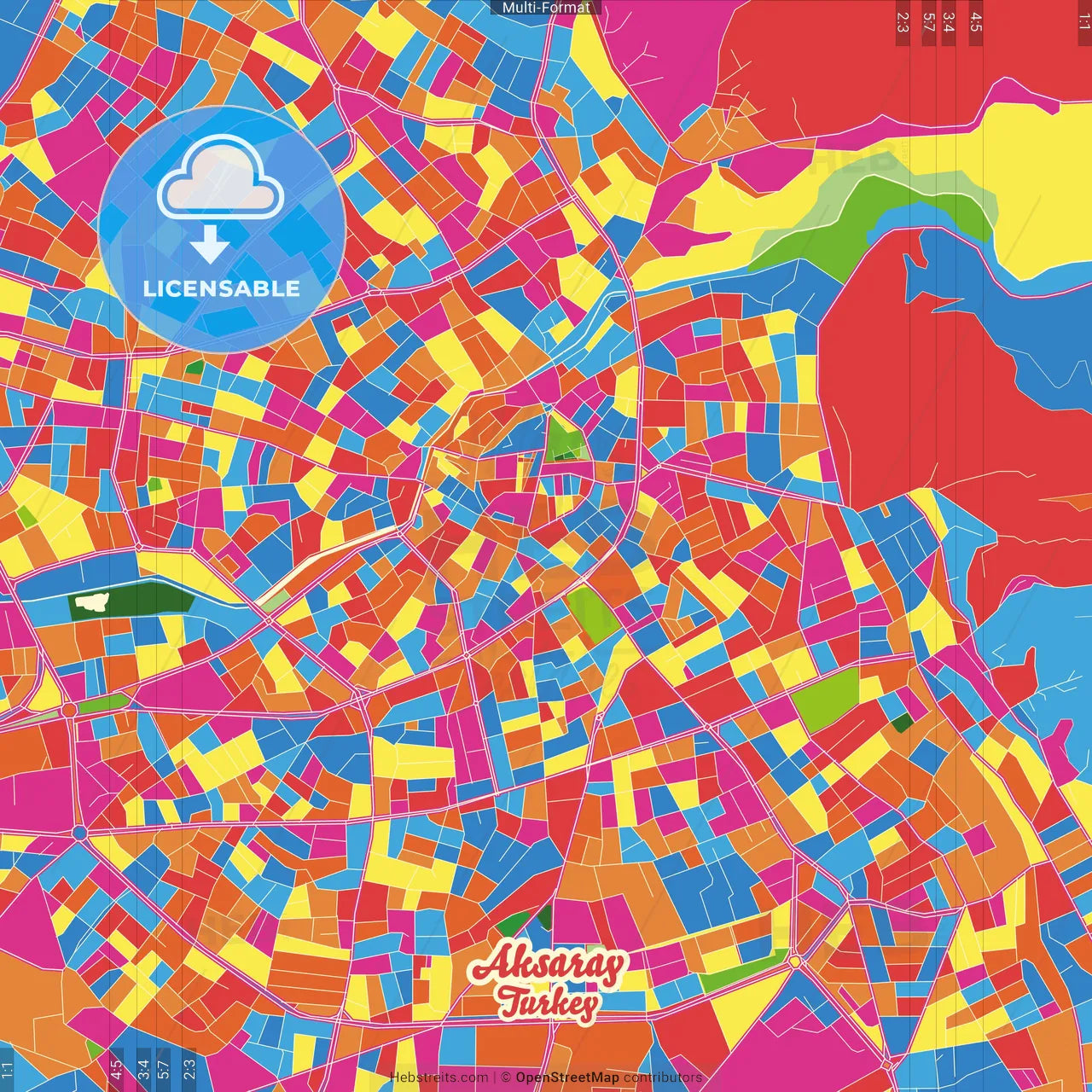 Aksaray, Aksaray, Turkey Crazy Colorful Street Map Poster Template