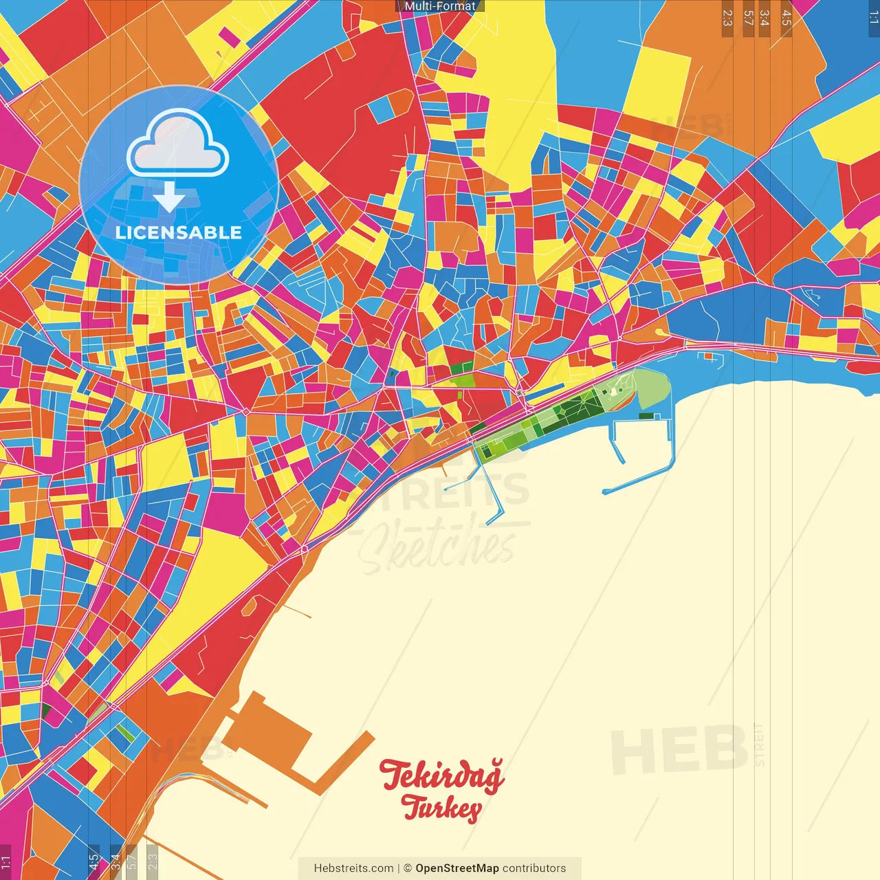 Tekirdağ, Tekirdağ, Turkey Crazy Colorful Street Map Poster Template