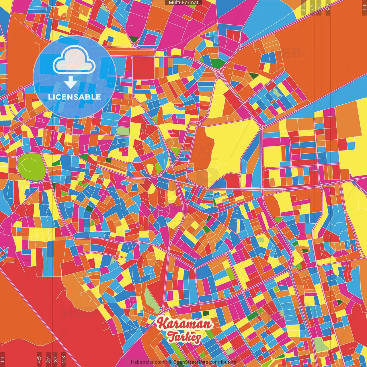 Karaman, Karaman, Turkey Crazy Colorful Street Map Poster Template