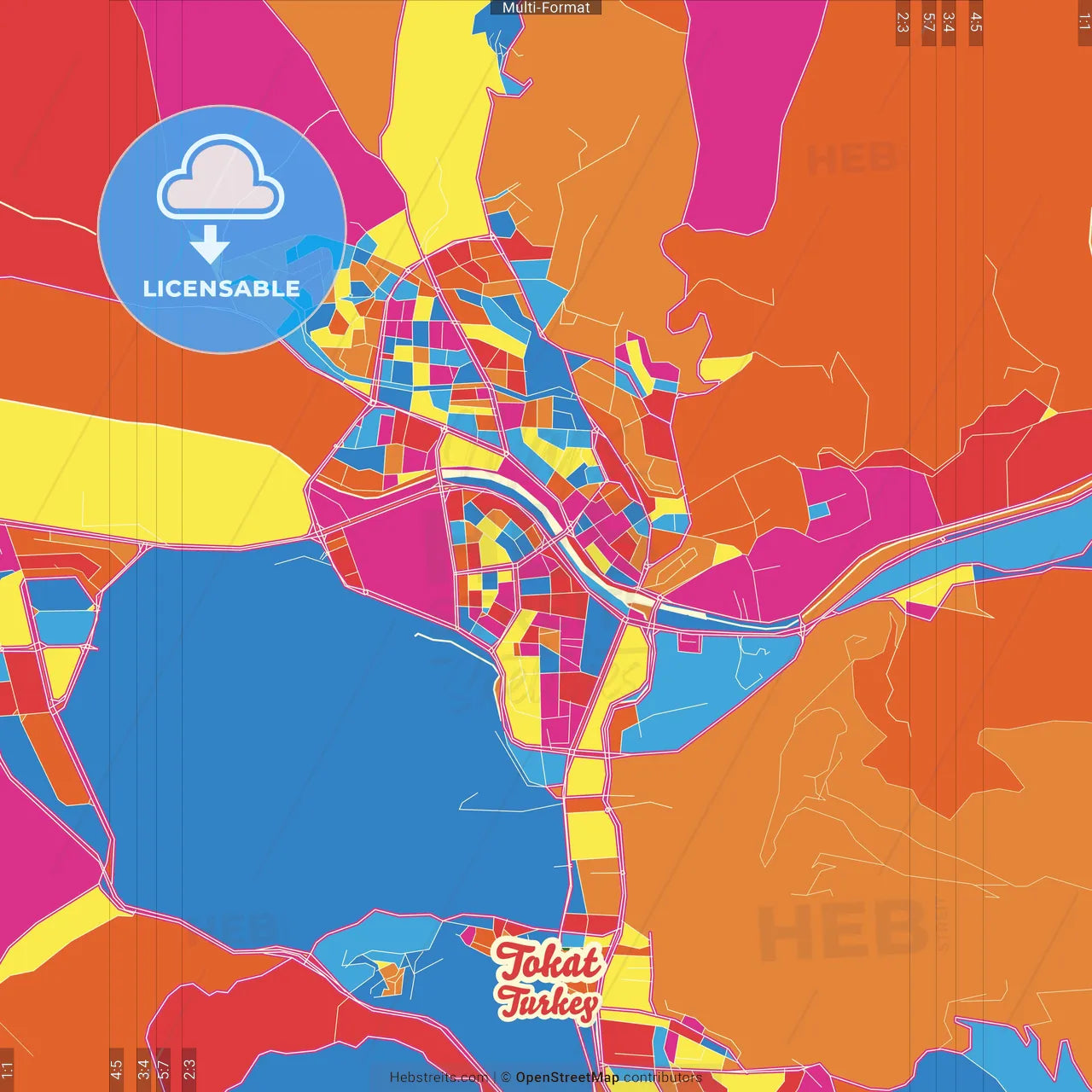 Tokat, Tokat, Turkey Crazy Colorful Street Map Poster Template