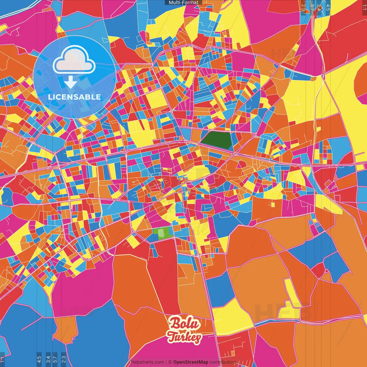 Bolu, Bolu, Turkey Crazy Colorful Street Map Poster Template