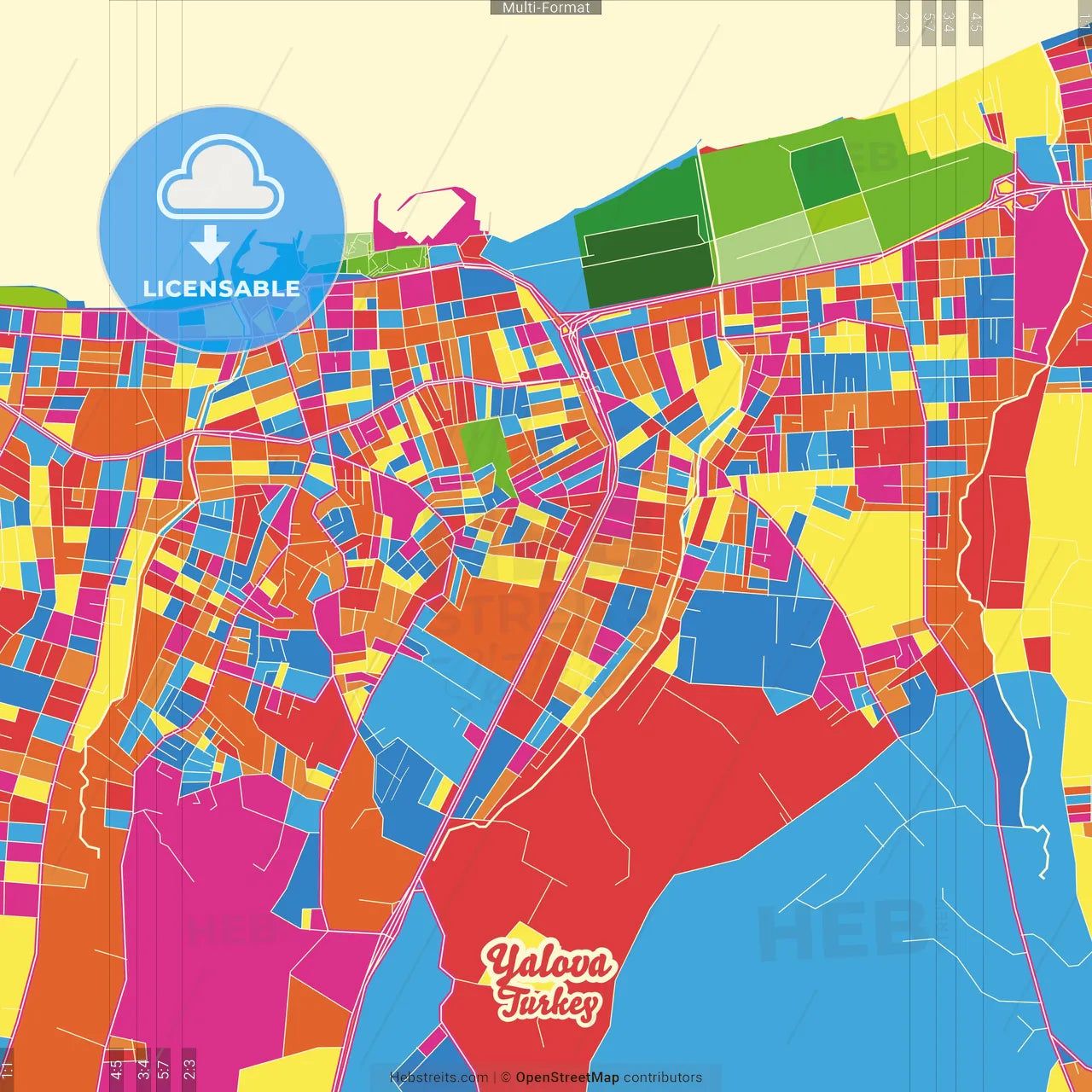 Yalova, Yalova, Turkey Crazy Colorful Street Map Poster Template