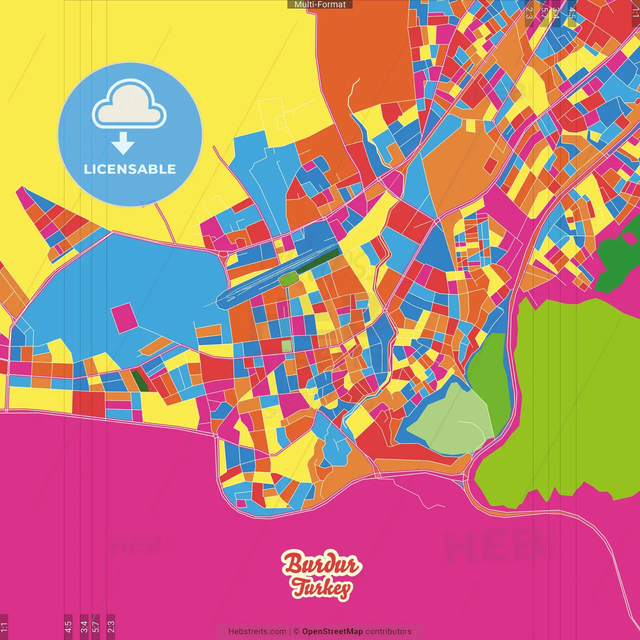 Burdur, Burdur, Turkey Crazy Colorful Street Map Poster Template