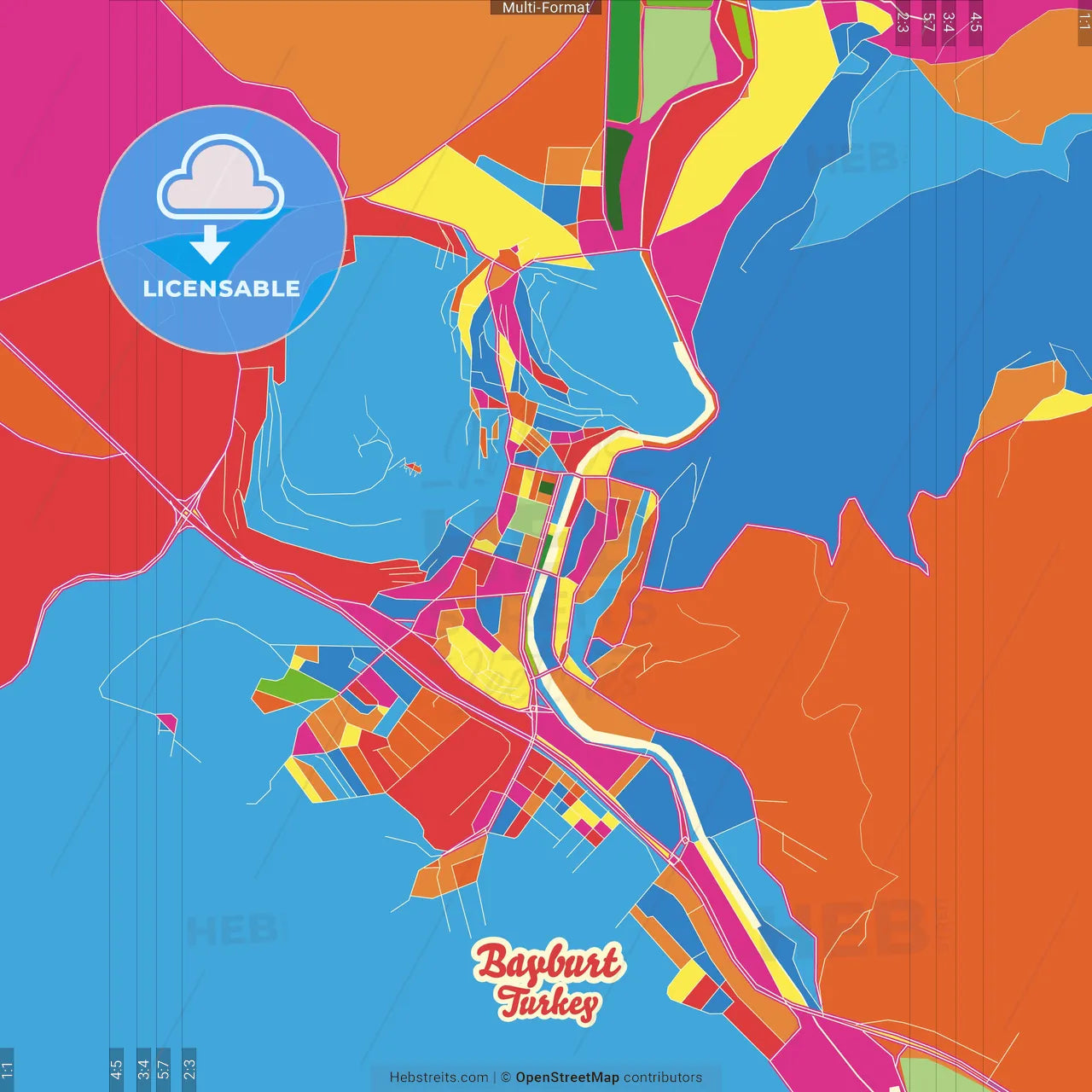 Bayburt, Bayburt, Turkey Crazy Colorful Street Map Poster Template