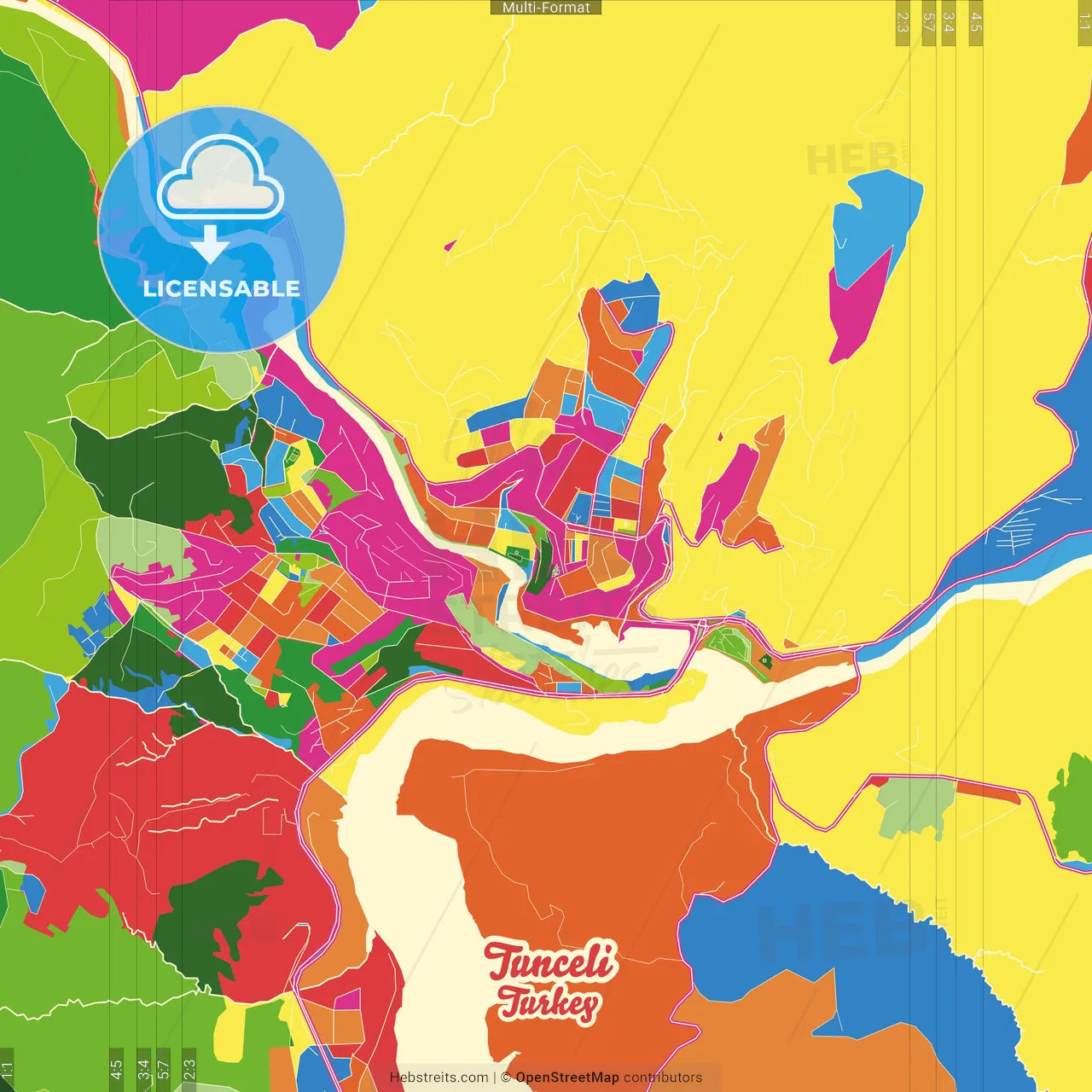 Tunceli, Tunceli, Turkey Crazy Colorful Street Map Poster Template