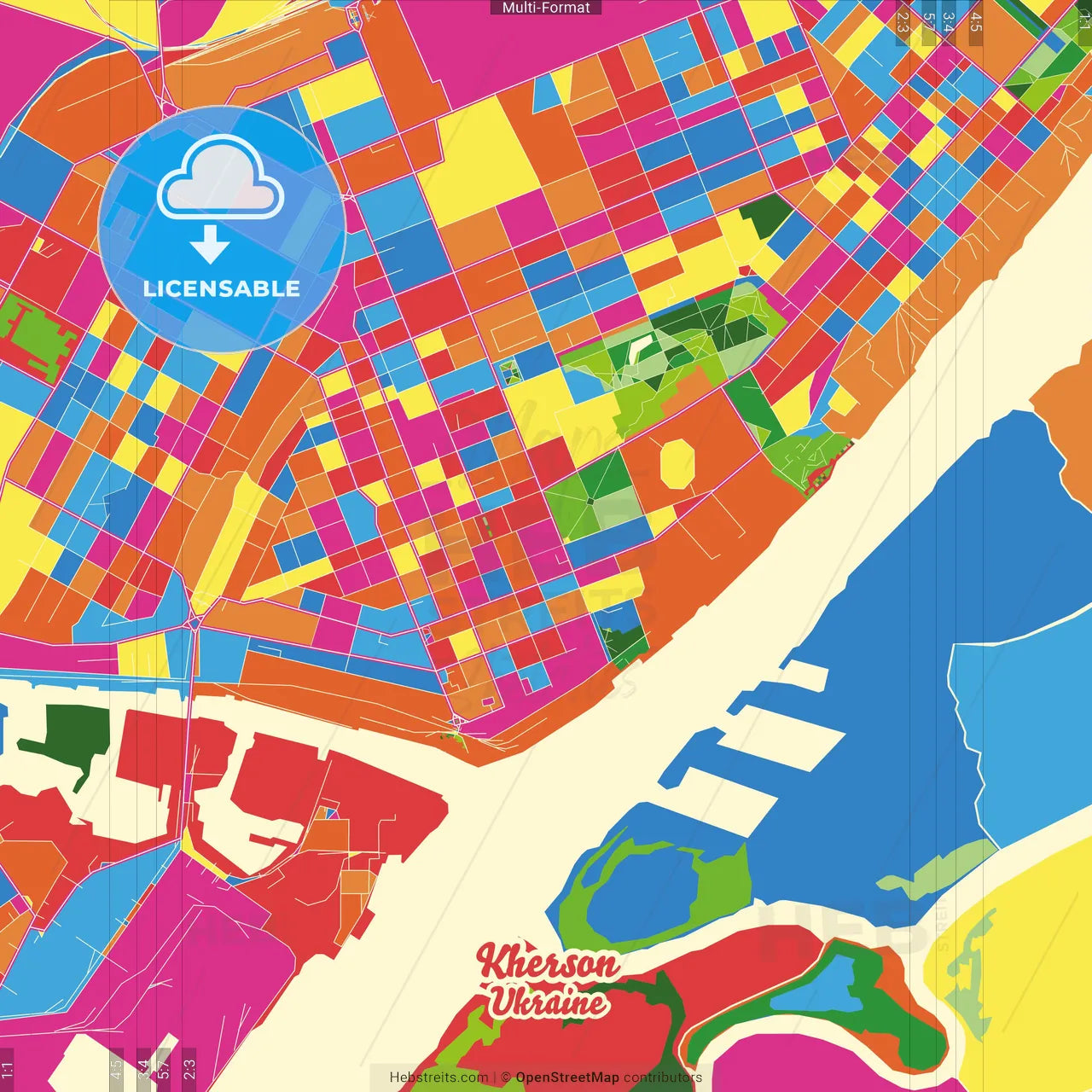Kherson, Kherson Oblast, Ukraine Crazy Colorful Street Map Poster Template