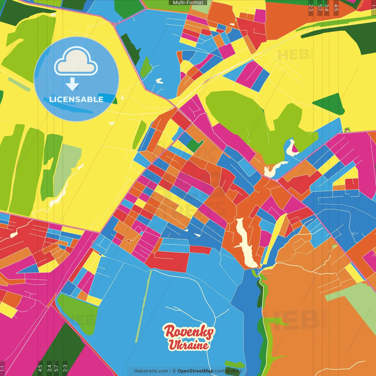 Rovenky, Luhansk Oblast, Ukraine Crazy Colorful Street Map Poster Template