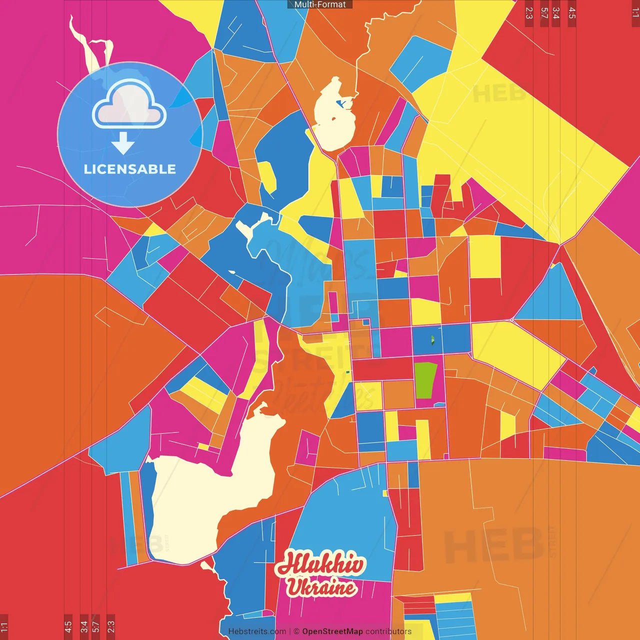 Hlukhiv, Sumy Oblast, Ukraine Crazy Colorful Street Map Poster Template