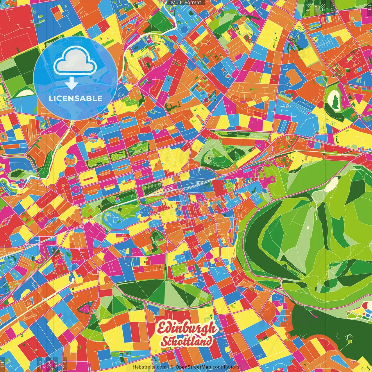 Edinburgh, Edinburgh, Scotland Crazy Colorful Street Map Poster Template
