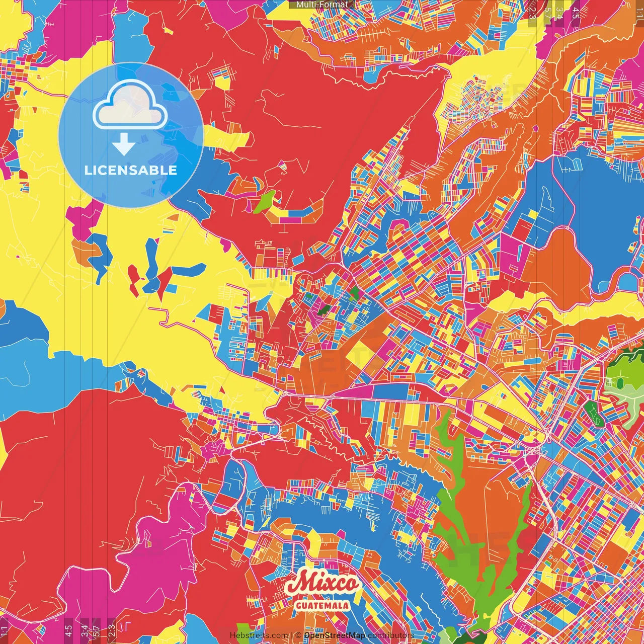 Mixco, Guatemala, Guatemala Crazy Colorful Street Map Poster Template