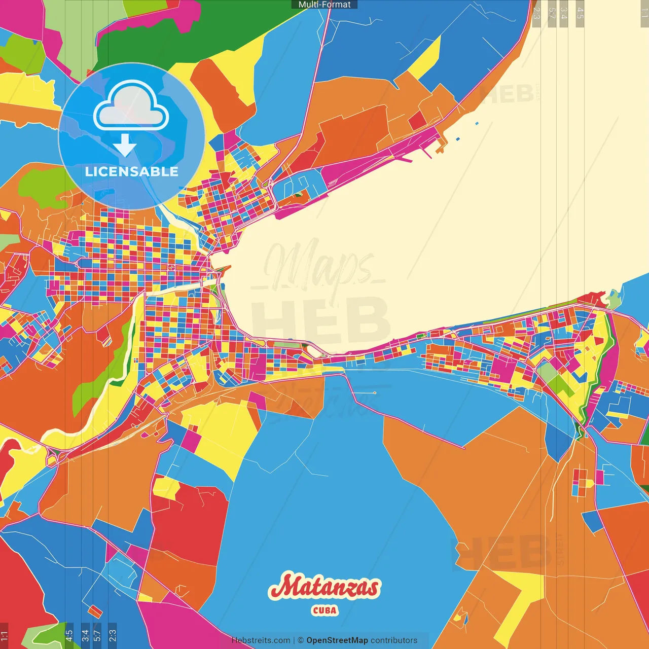 Matanzas, Matanzas, Cuba Crazy Colorful Street Map Poster Template