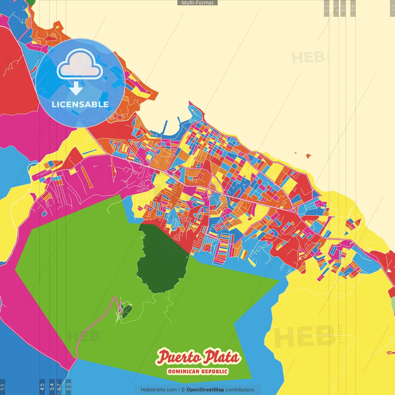 Puerto Plata, Puerto Plata, Dominican Republic Crazy Colorful Street Map Poster Template