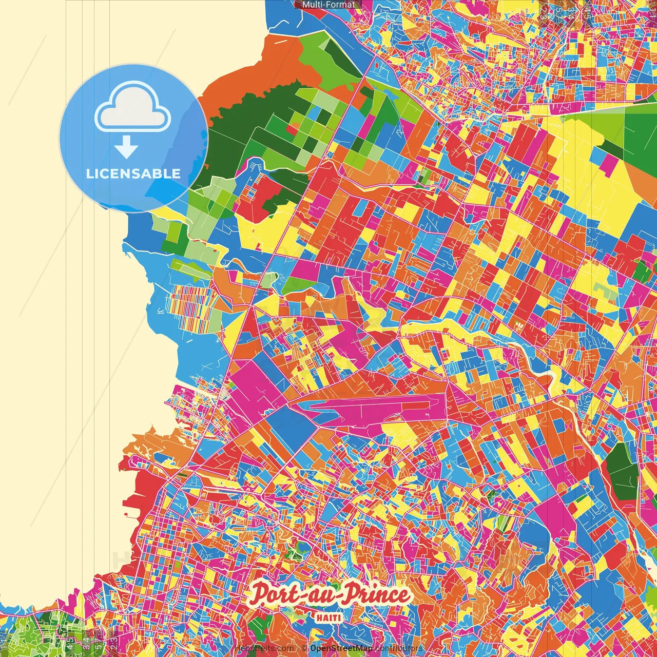Port-au-Prince, Ouest, Haiti Crazy Colorful Street Map Poster Template