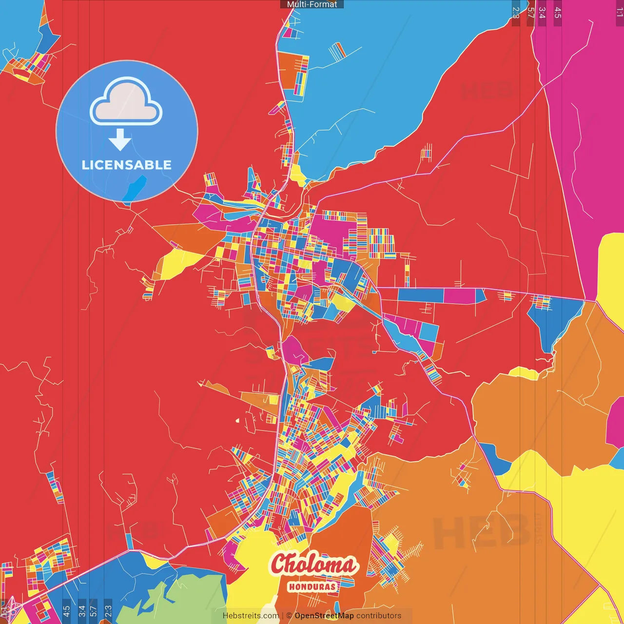 Choloma, Cortés, Honduras Crazy Colorful Street Map Poster Template