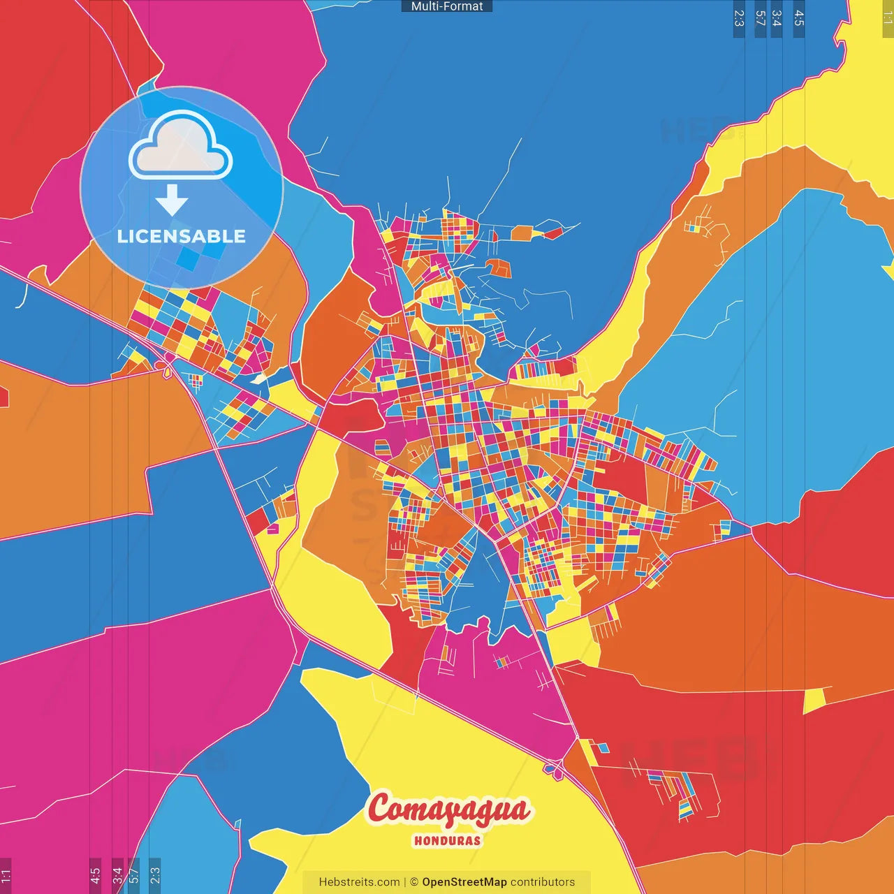 Comayagua, Comayagua, Honduras Crazy Colorful Street Map Poster Template