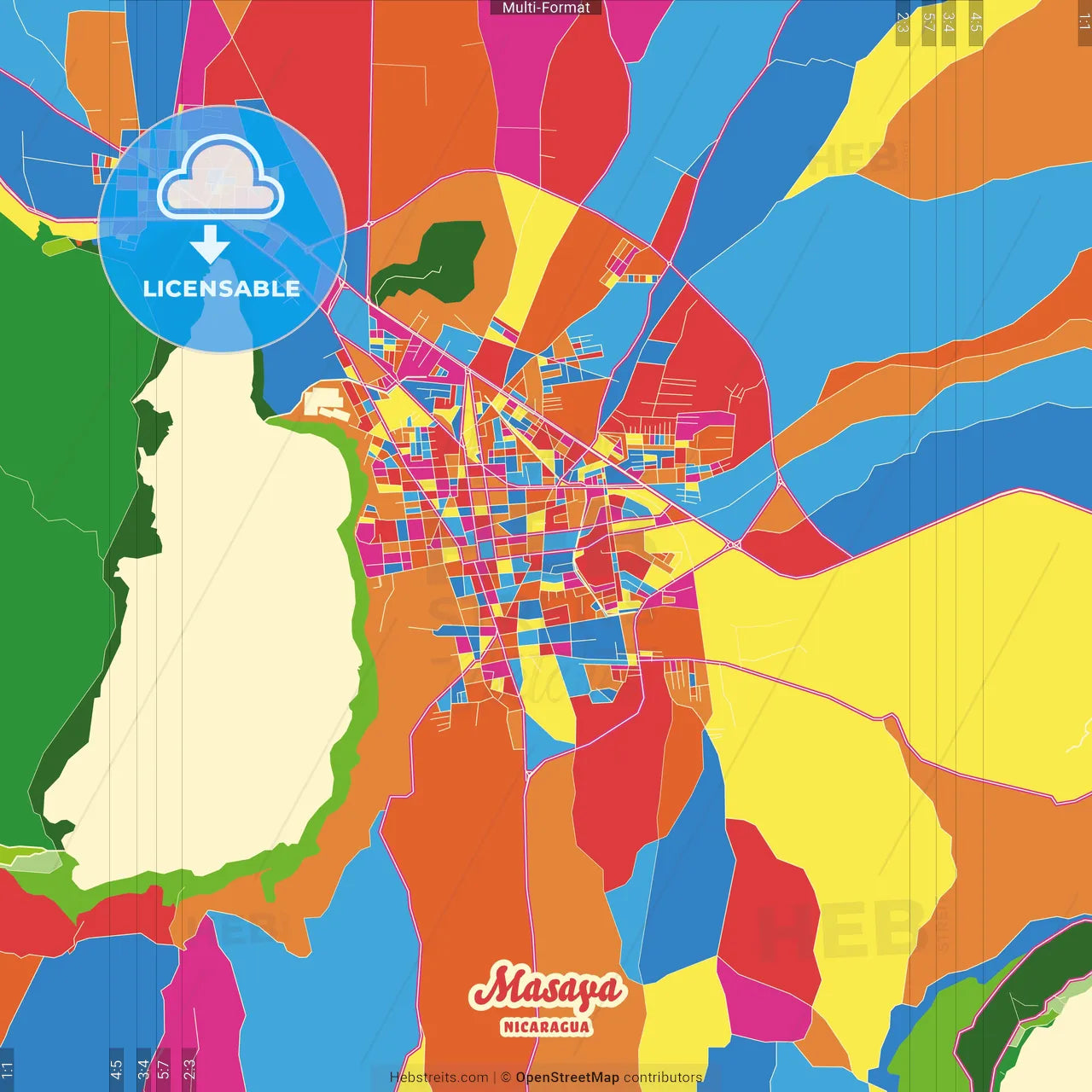 Masaya, Masaya, Nicaragua Crazy Colorful Street Map Poster Template