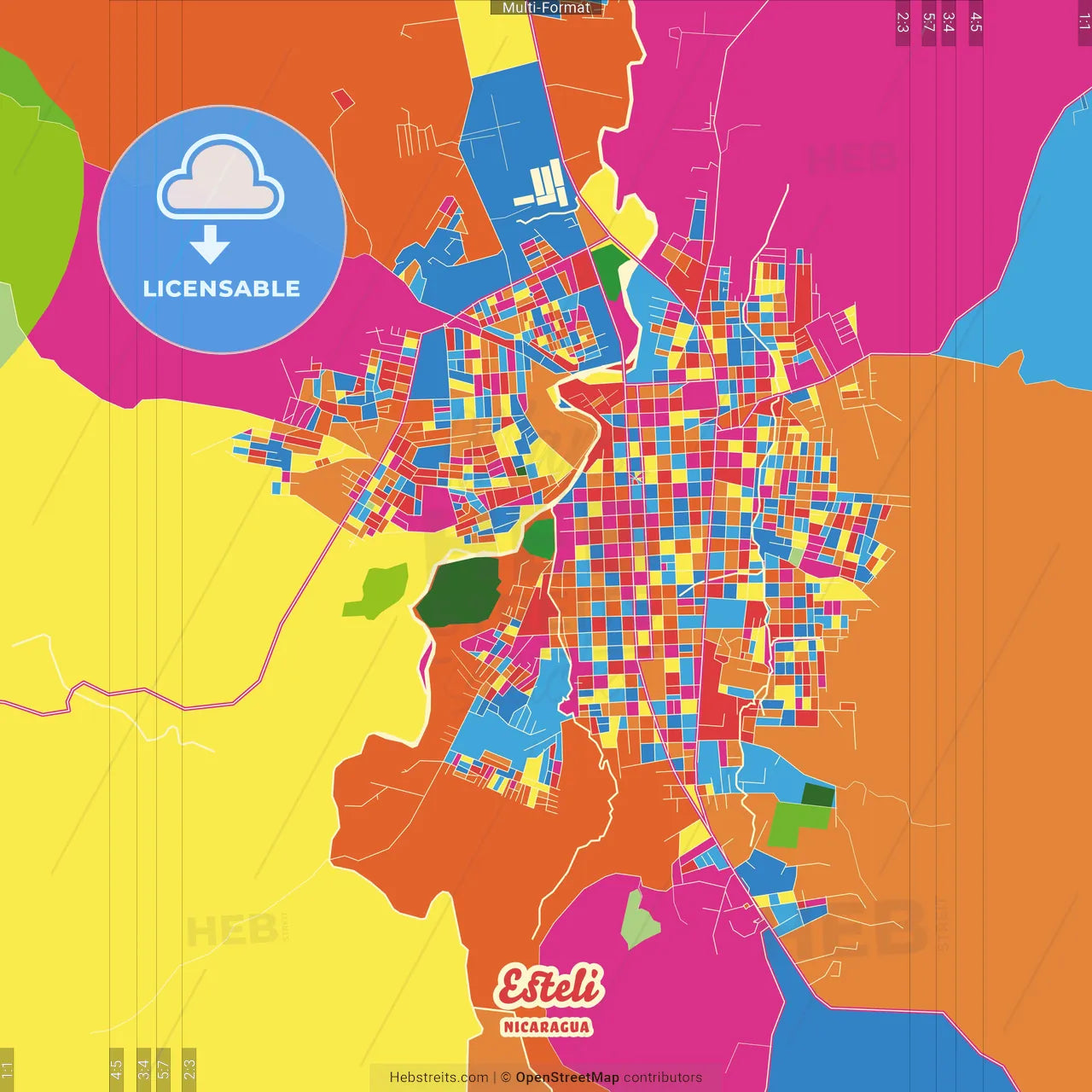 Esteli, Esteli, Nicaragua Crazy Colorful Street Map Poster Template