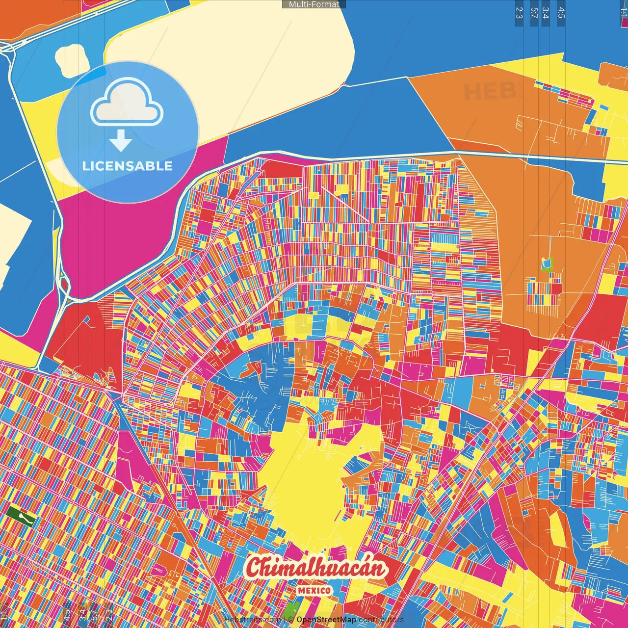 Chimalhuacán, México, Mexico Crazy Colorful Street Map Poster Template