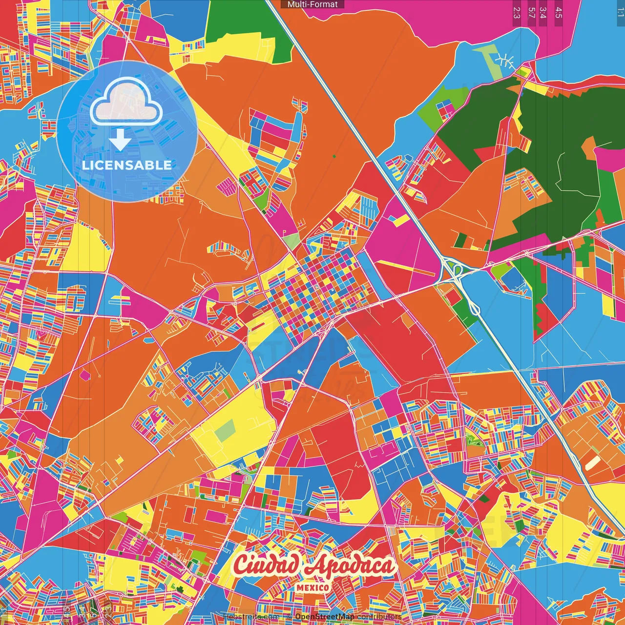 Ciudad Apodaca, Nuevo León, Mexico Crazy Colorful Street Map Poster Template