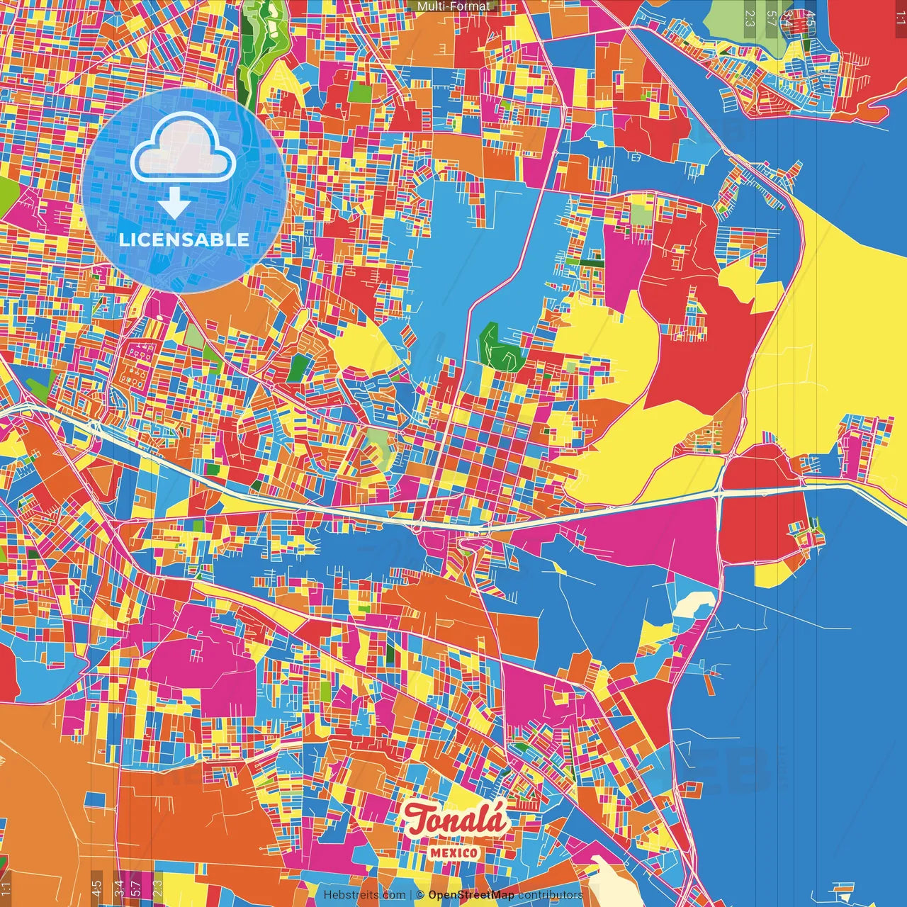 Tonalá, Jalisco, Mexico Crazy Colorful Street Map Poster Template