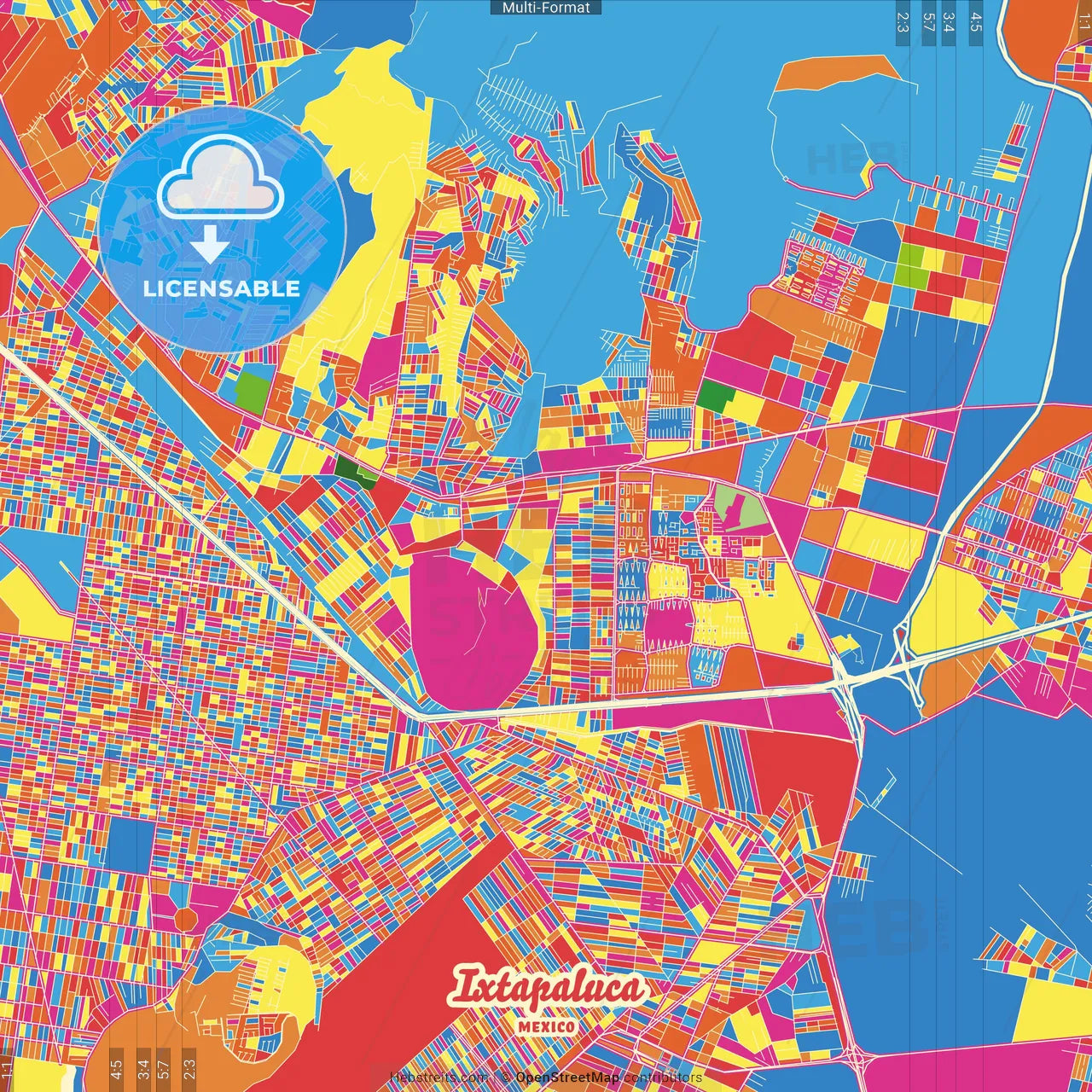 Ixtapaluca, México, Mexico Crazy Colorful Street Map Poster Template