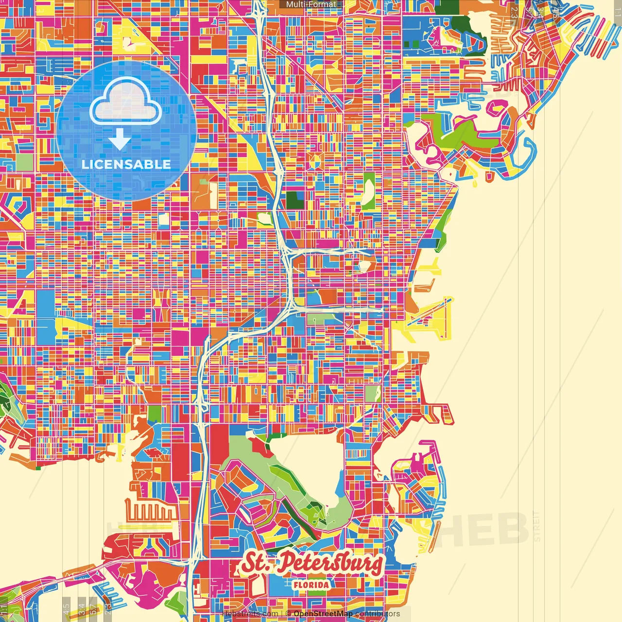 St. Petersburg, Florida, United States Crazy Colorful Street Map Poster Template