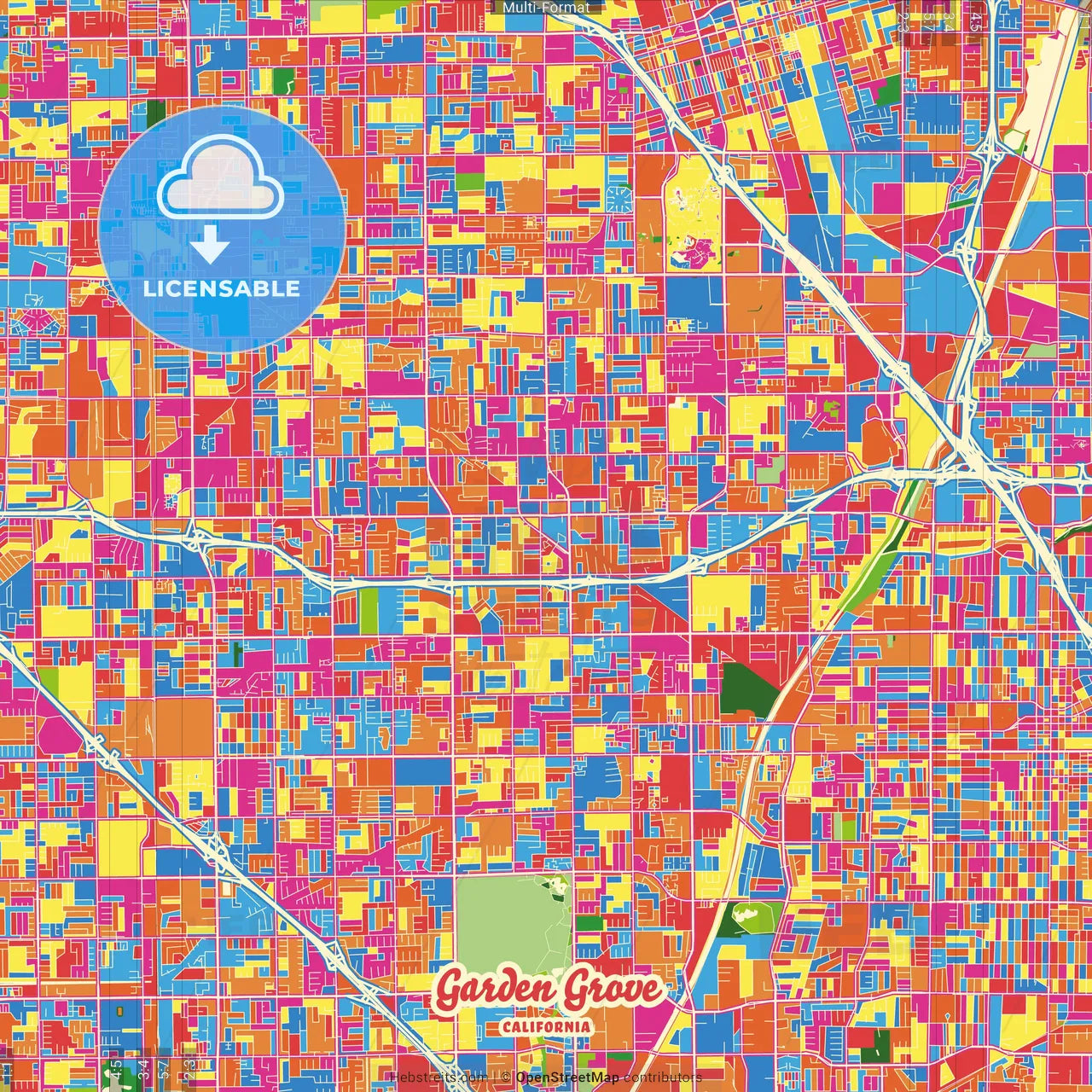 Garden Grove, California, United States Crazy Colorful Street Map Poster Template