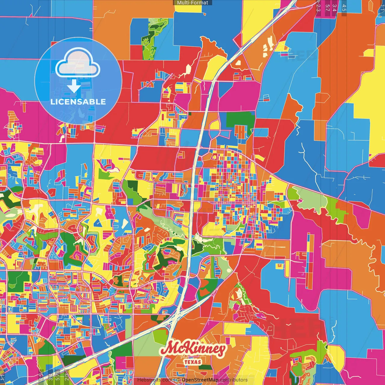 McKinney, Texas, United States Crazy Colorful Street Map Poster Template