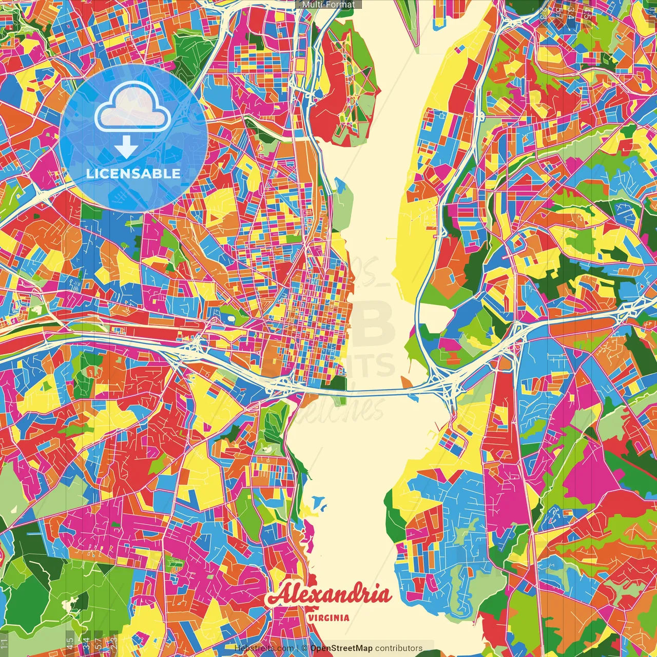 Alexandria, Virginia, United States Crazy Colorful Street Map Poster Template