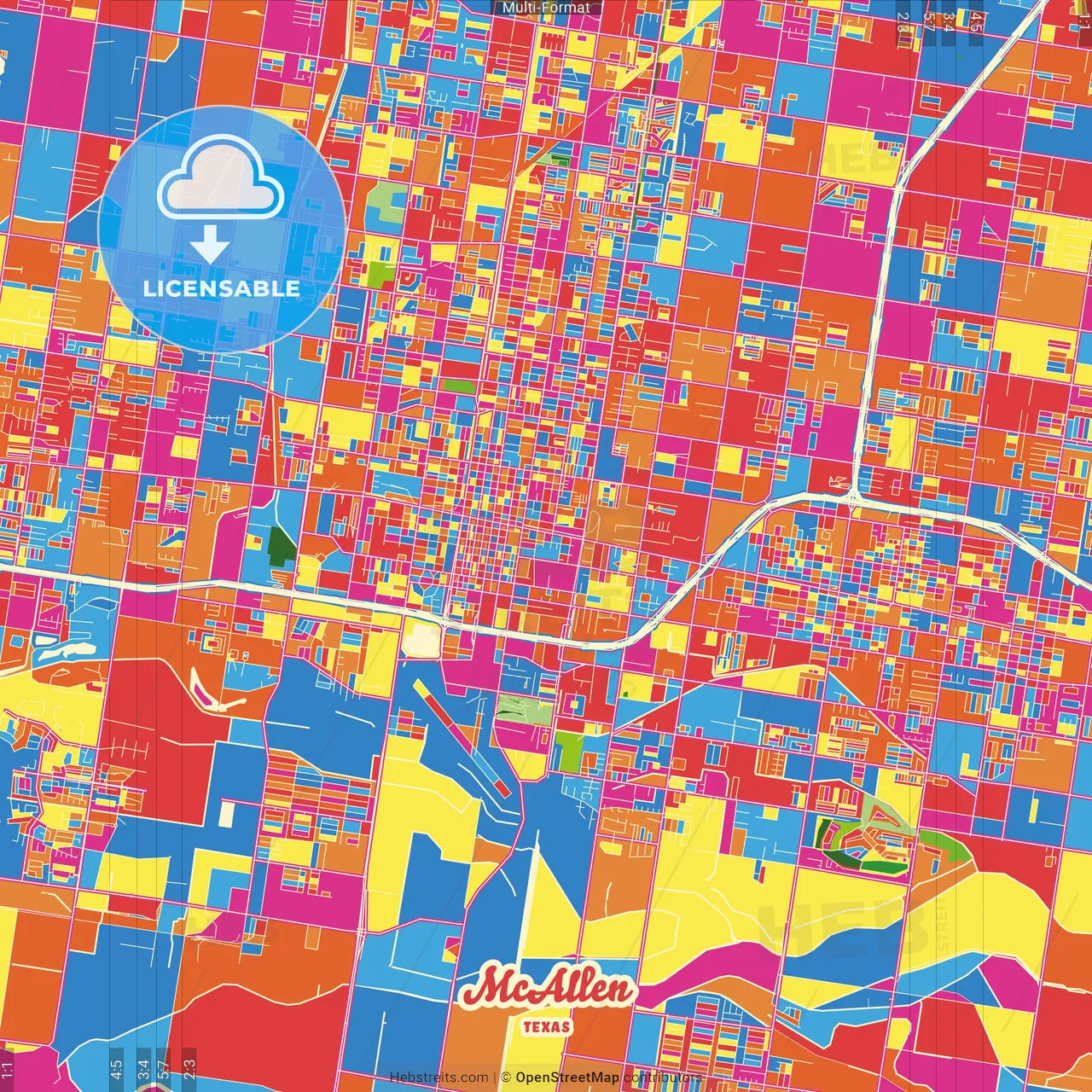 McAllen, Texas, United States Crazy Colorful Street Map Poster Template