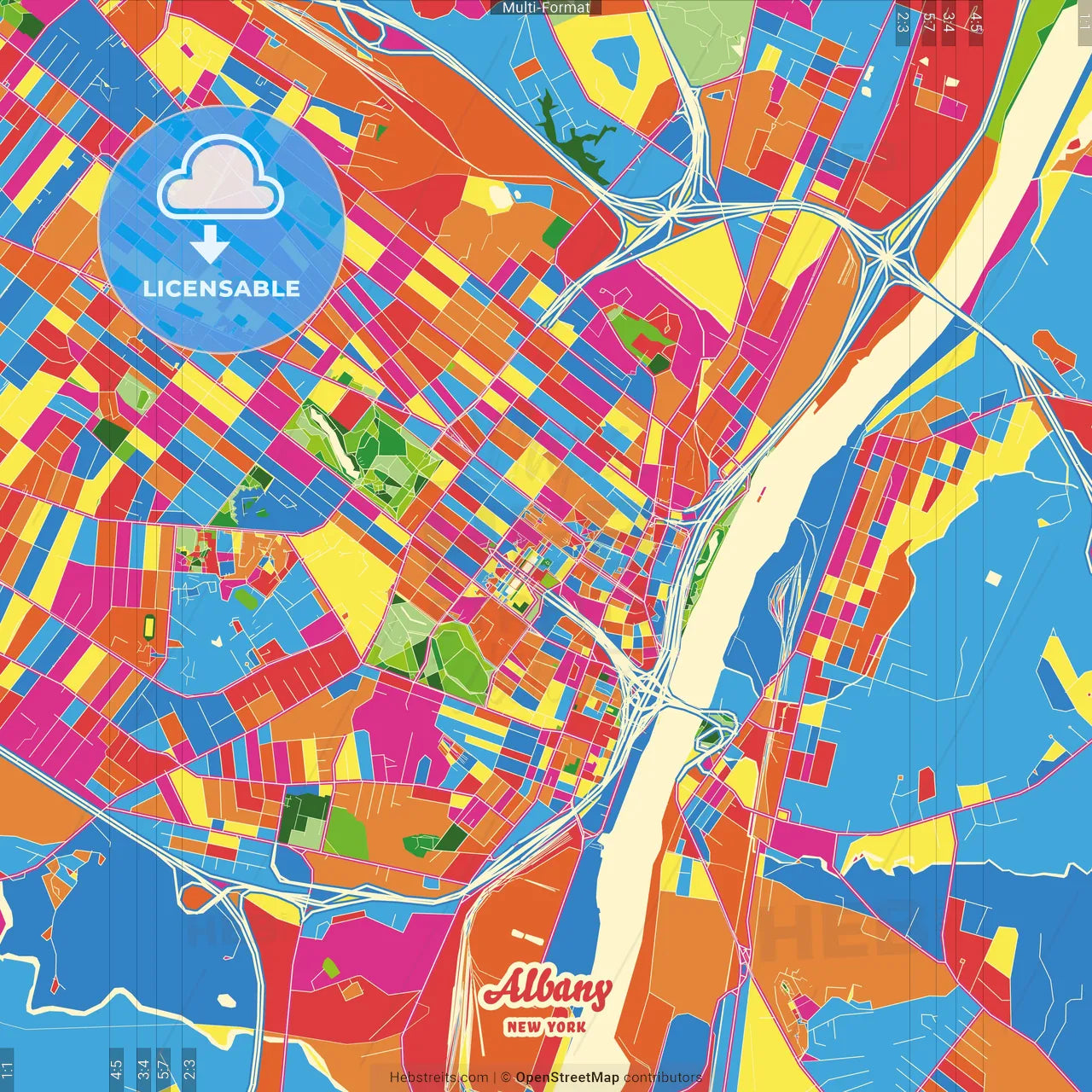 Albany, New York, United States Crazy Colorful Street Map Poster Template