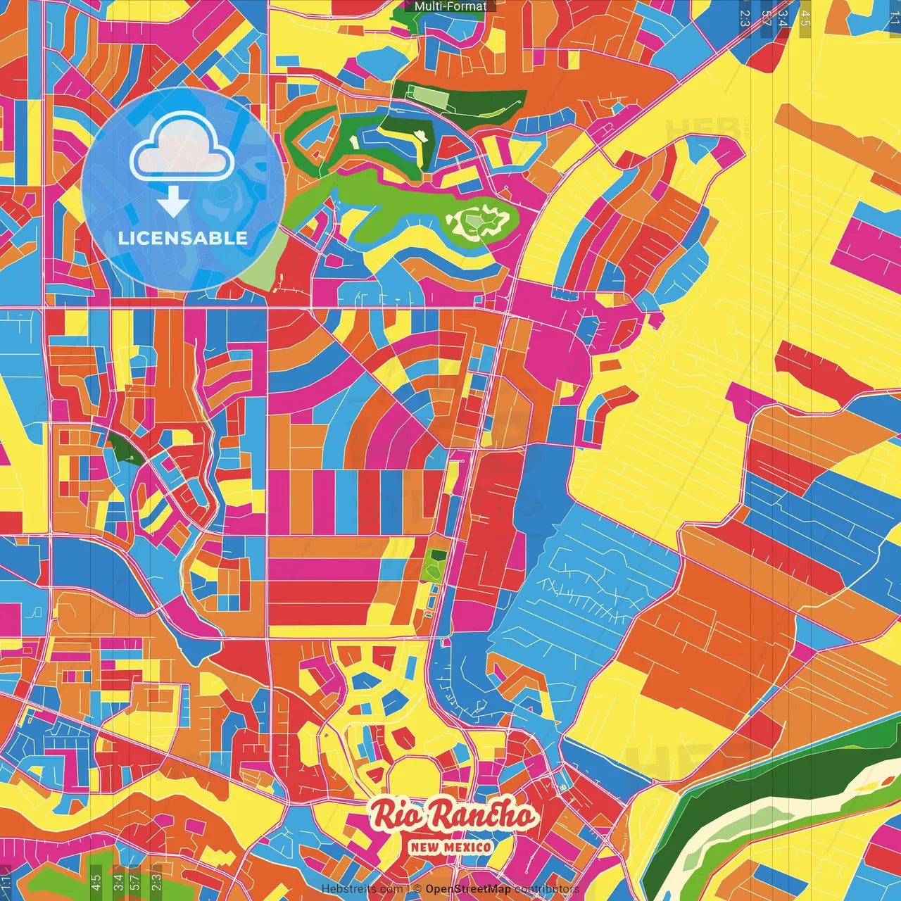 Rio Rancho, New Mexico, United States Crazy Colorful Street Map Poster Template