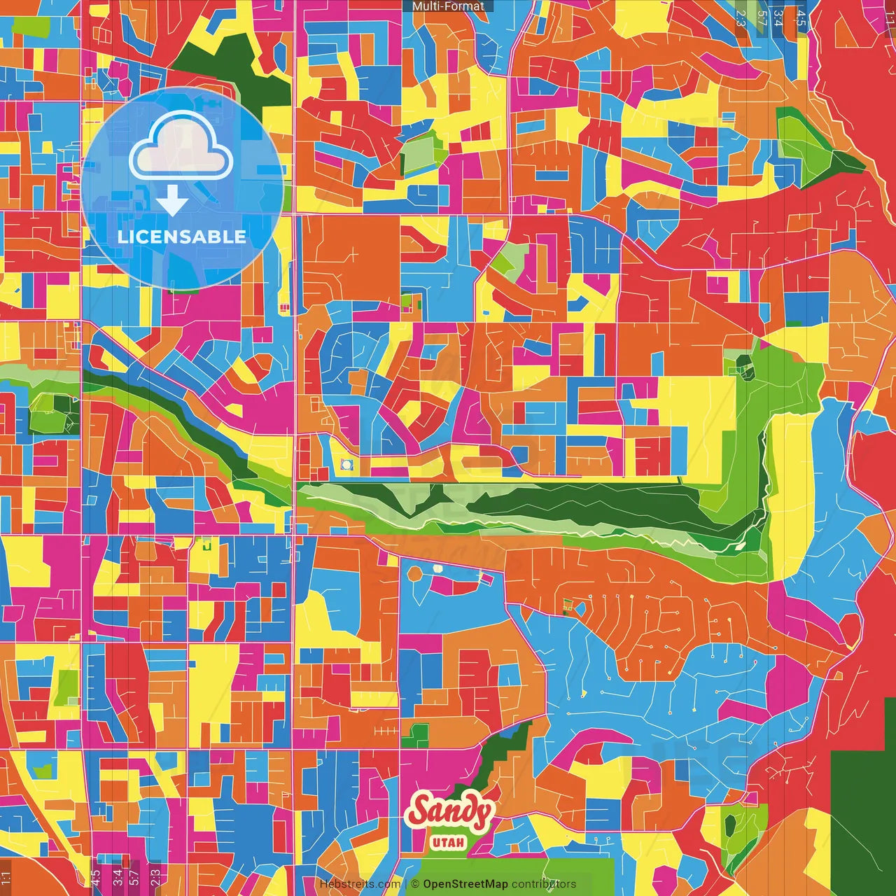 Sandy, Utah, United States Crazy Colorful Street Map Poster Template